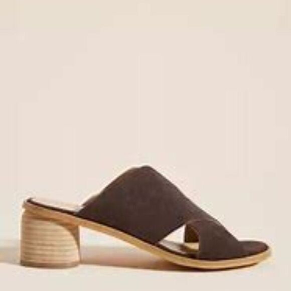 Anthropologie Criss-Cross Brown Suede Block Heel Slip-on Sandals Mules Sz 9 - Picture 10 of 10